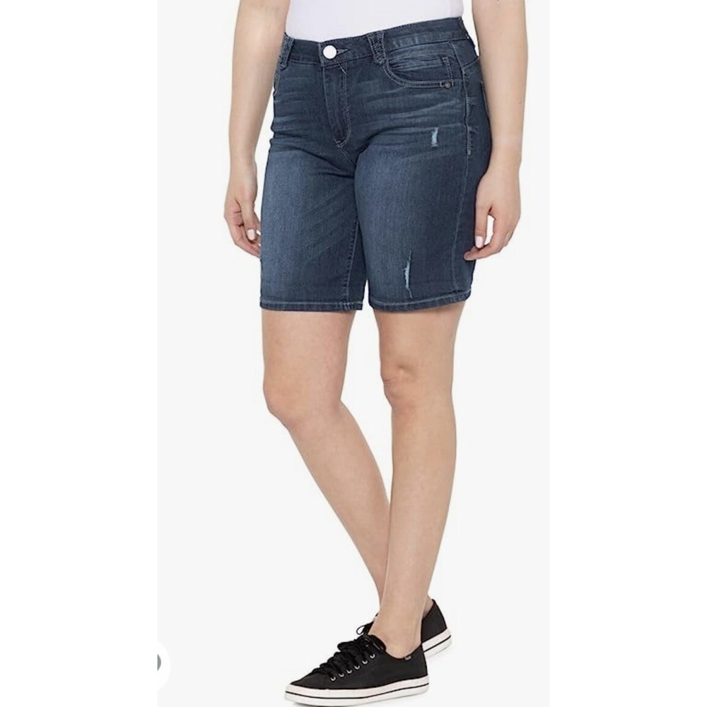Democracy Women's 7 High Rise Ab Solution Shorts Blue Indigo Jeans Size 2 New